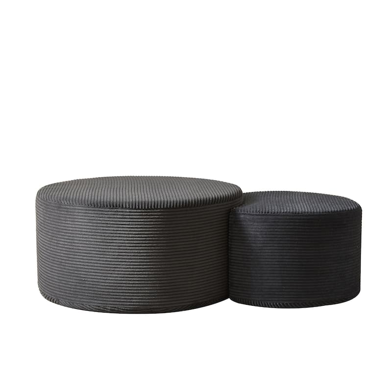 Round Nesting Coffee Table Set of 2 - Modern Upholstered Ottoman, Living Room Side Tables, No Assembly Required