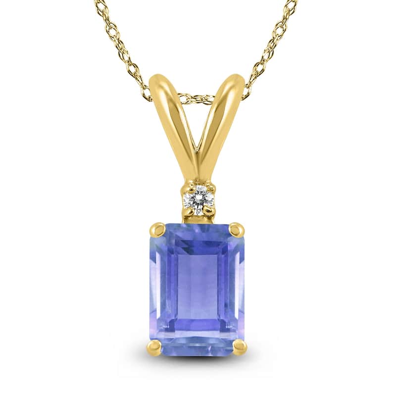 Marquee 14K Yellow Gold 6x4MM Emerald Shaped Tanzanite and Diamond Pendant