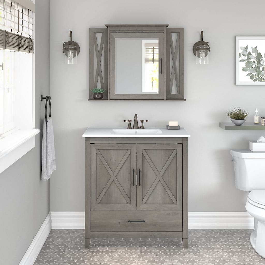 Key West 32W Bathroom Vanity Sink with Mirror by Bush Furniture