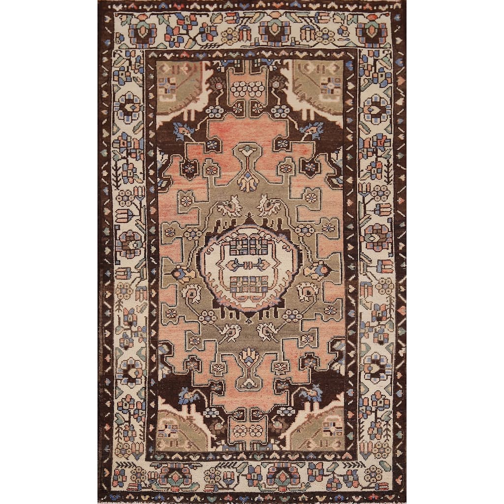 Hamedan Persian Accent Rug Hand-Knotted Wool Carpet - 4'0" x 6'5"