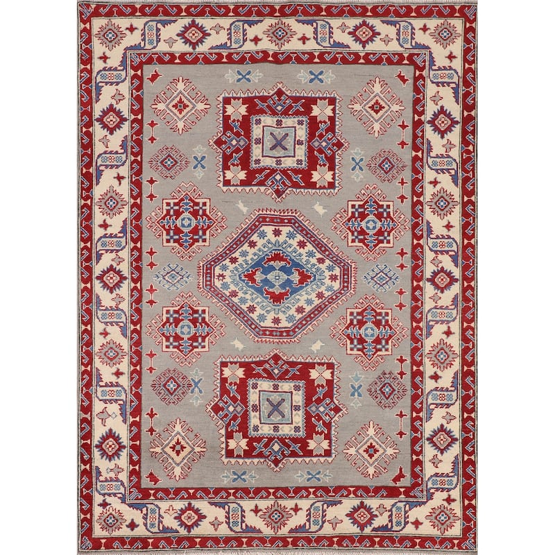 Traditional Grey Kazak Oriental Area Rug Hand-Knotted Wool Carpet - 5'1" x 6'9"
