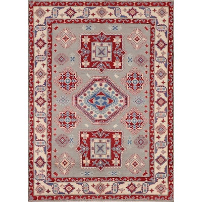 Traditional Grey Kazak Oriental Area Rug Hand-Knotted Wool Carpet - 5'1" x 6'9"