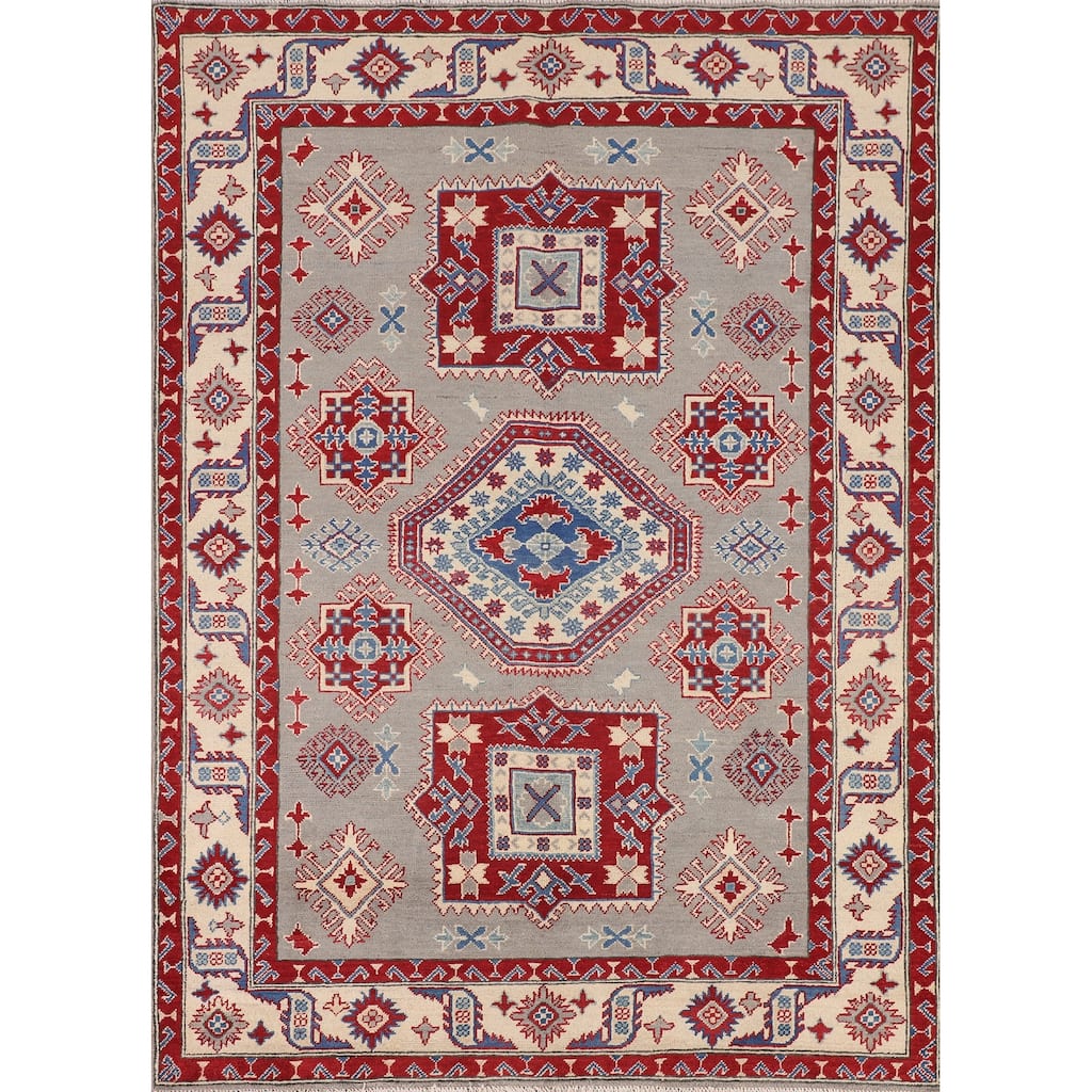 Traditional Grey Kazak Oriental Area Rug Hand-Knotted Wool Carpet - 5'1" x 6'9"