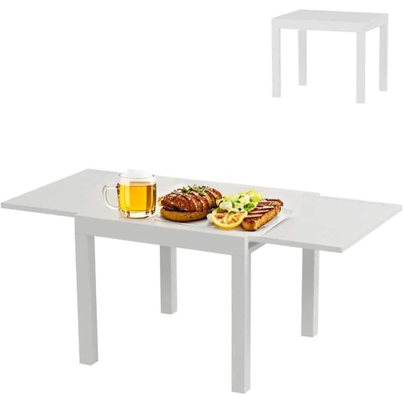 Patio Extendable Dining Table for 4-6,Aluminum Outdoor Dining Table 31.5-63 for Backyard Porch, Deck - White