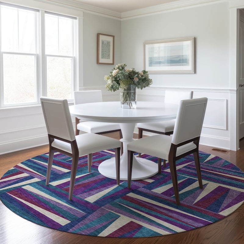 Machine Washable Indoor/ Outdoor Contemporary Mosaic Chantille Rug