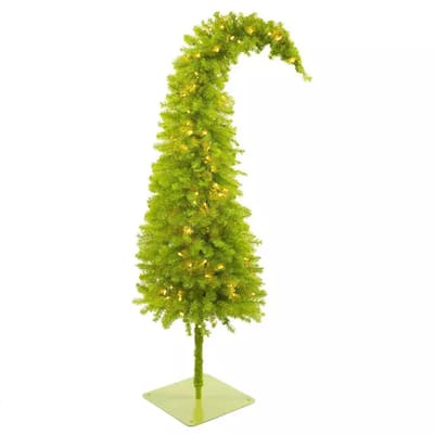 5 Ft Prelit Christmas Tree with Stand, Artificial Lighted Christmas Tree for Indoor, Whimsical Plastic Trees w/Base & Lights