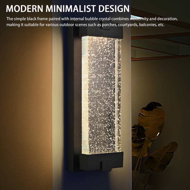 19" Black Aluminum Outdoor Wall Light with Bubble Crystal Glass