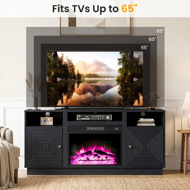 59'' Fireplace TV Stand for TVs Up to 65'' with Storage and Adjustable Shelves