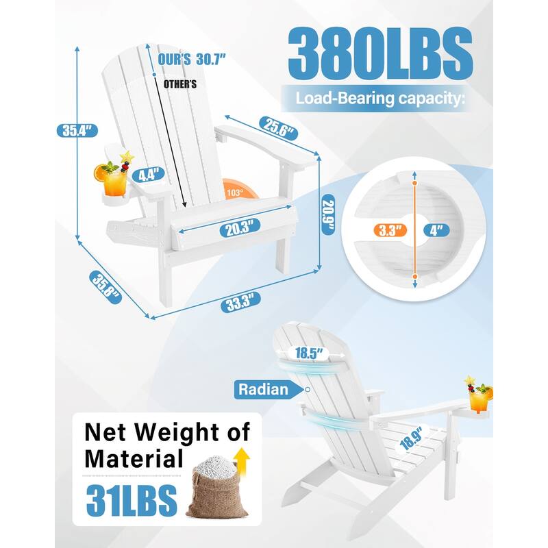 WINSOON All Weather HIPS Outdoor Plastic Adirondack Chairs Set of 2