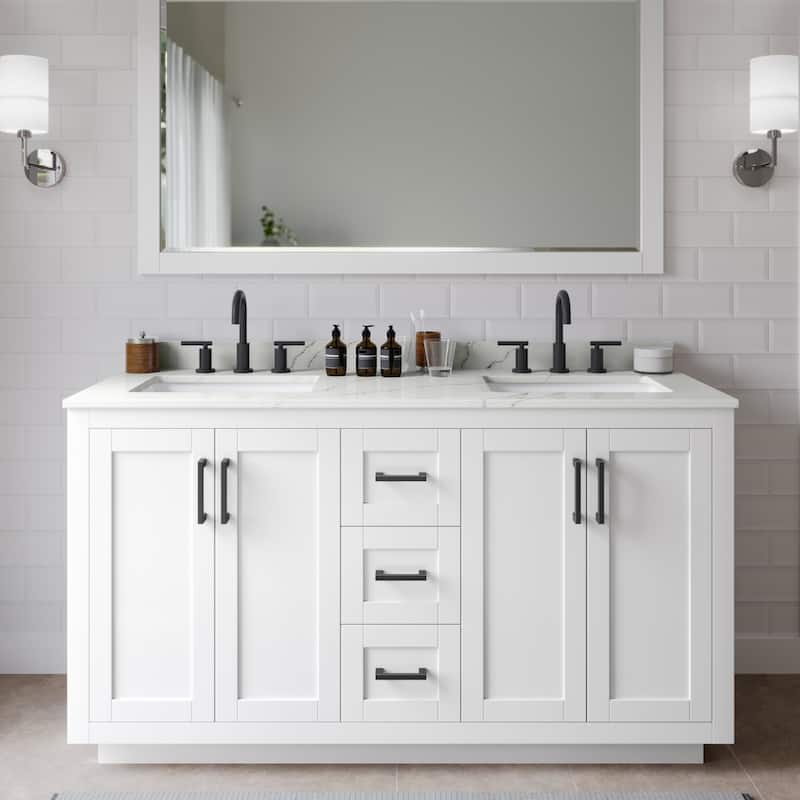 Wyndham Collection WCF292960D-QTZ-US3MXX Miranda 60" Free Standing - White / Giotto Quartz Top / Matte Black Hardware