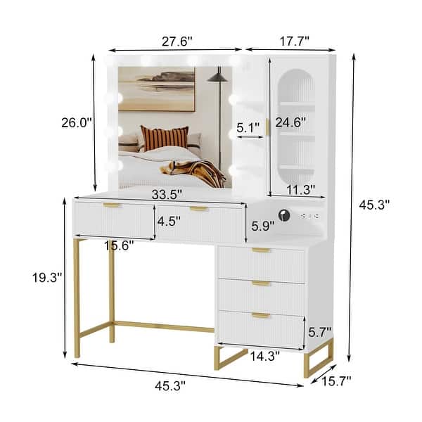 Vanity Mirror with Lights and Table, Wavy Stripes