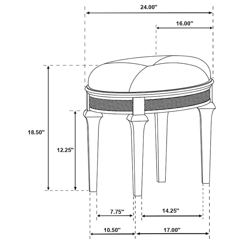 Evangeline Upholstered Oval Vanity Stool Silver and Ivory