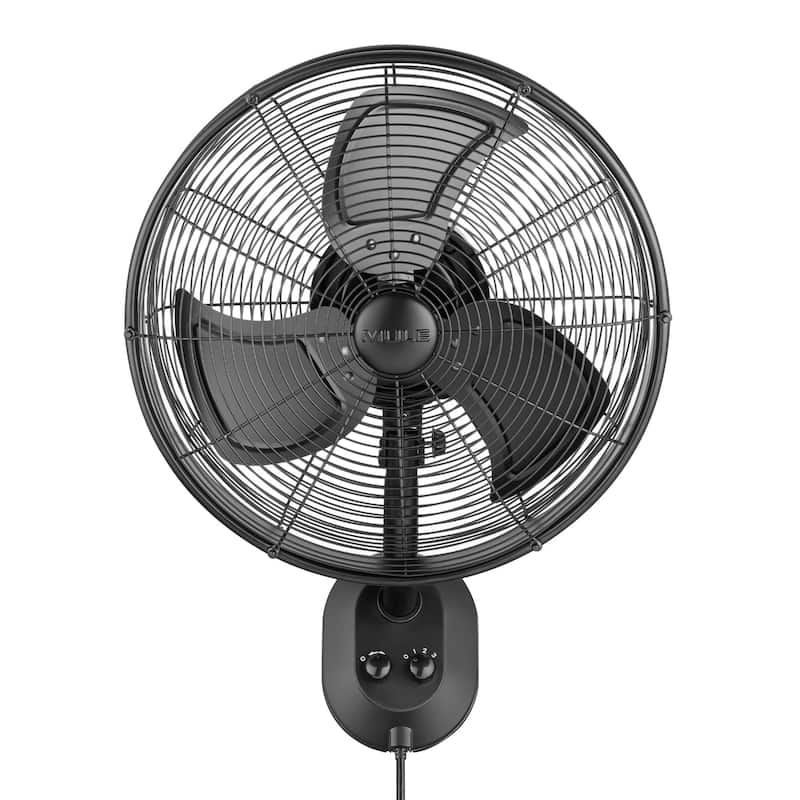 18" Mule Matte Black Outdoor Wet-Rated Oscillating Wall Fan with Wall Mount - 18 Inches
