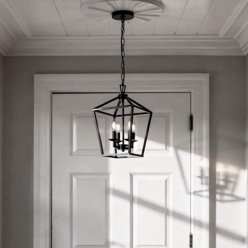 4 Light Matte Black Lantern Pendant - 12"x12"x18"