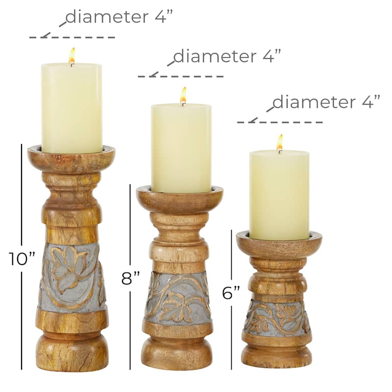 Wood Candle Holder - Set of 3 Bronze - Roche River Decor - 4"W x 4"L x 10"H