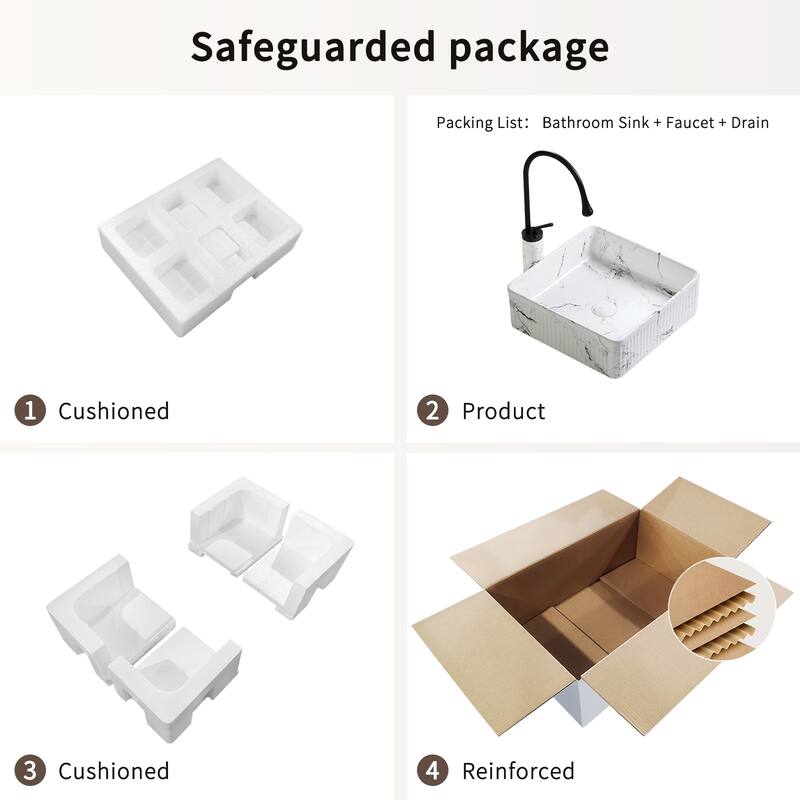 GDFStudio - Vincent Artistic Marble-Pattern Vessel Bathroom Sink with Ceramic Basin and Countertop Vanity Design