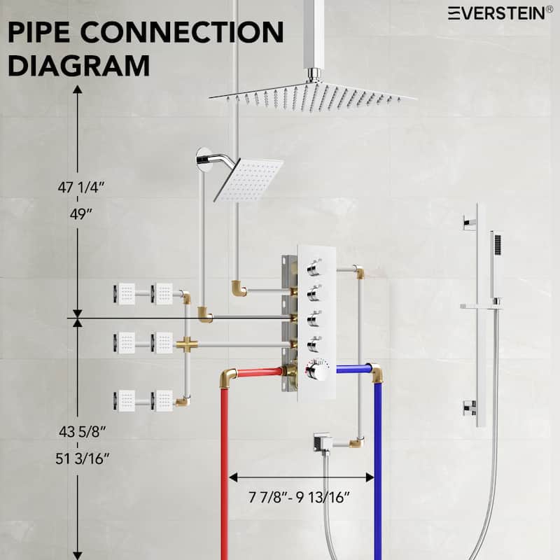 Thermostatic Rainfall Shower System with Handheld Spray, 16" & 6" Dual Shower Head and 6 Body Jets