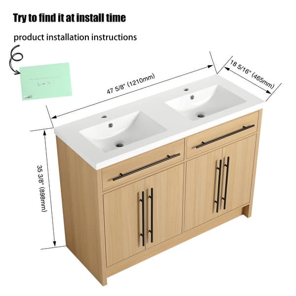 dimension image slide 1 of 2, Jentoria 48"/60" FreeStanding Bathroom Vanity with Sink, Bathroom Vanity with Soft Close Door and Adjustable Shelf