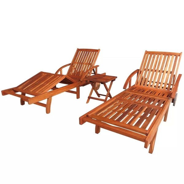 vidaXL Sun Loungers 2 pcs with Table Solid Acacia Wood - 15.7" x 15.7" x 15.7"