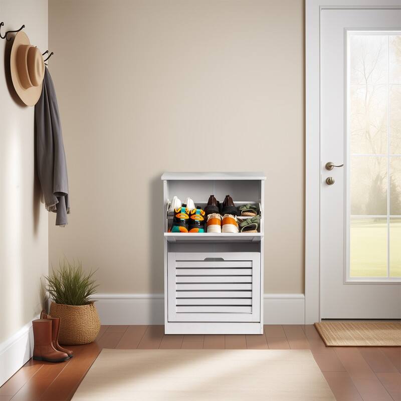 21.26" W MDF Shutter Drawers Shoe Cabinet White
