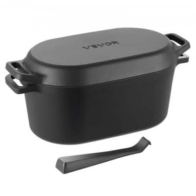 Black Cast Iron Enameled Dutch Oven 3.5QT with Lid Frying Pan