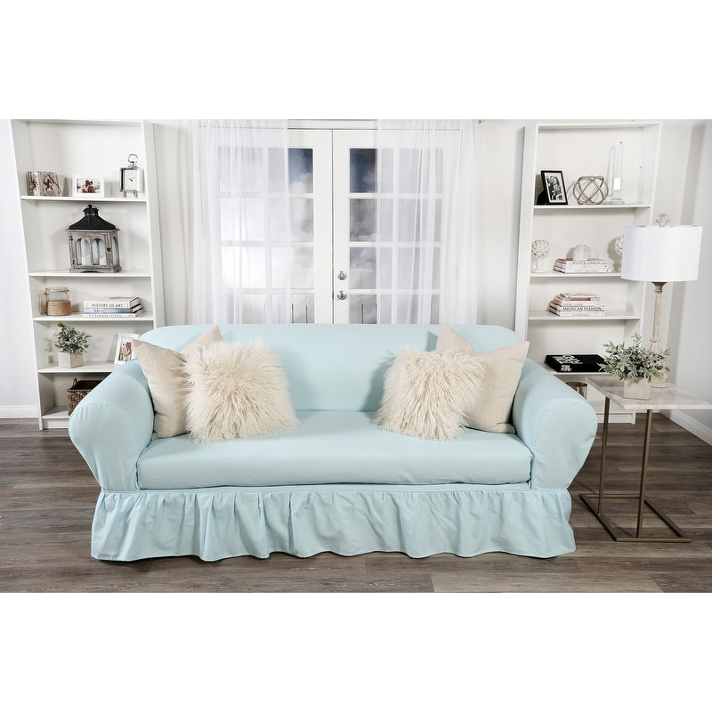 Washed cotton Ruffled 2 piece loveseat slipcover