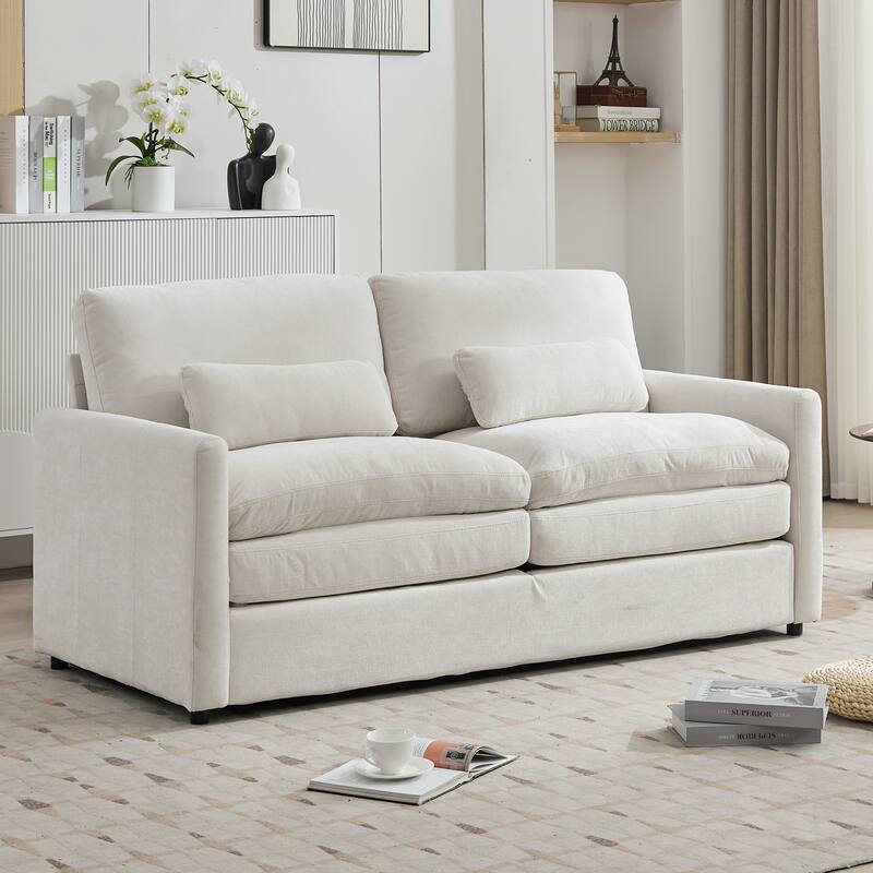 Chenille Fabric Upholstered Loveseat Sofa, Deep Seat Couch Settee with Pillow, 2 Seater Sofa with Plush Cushion