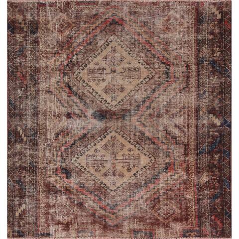Clearance Distressed Traditional Hamedan Persian Wool Rug Hand-knotted - 4'6" x 4'7" Square