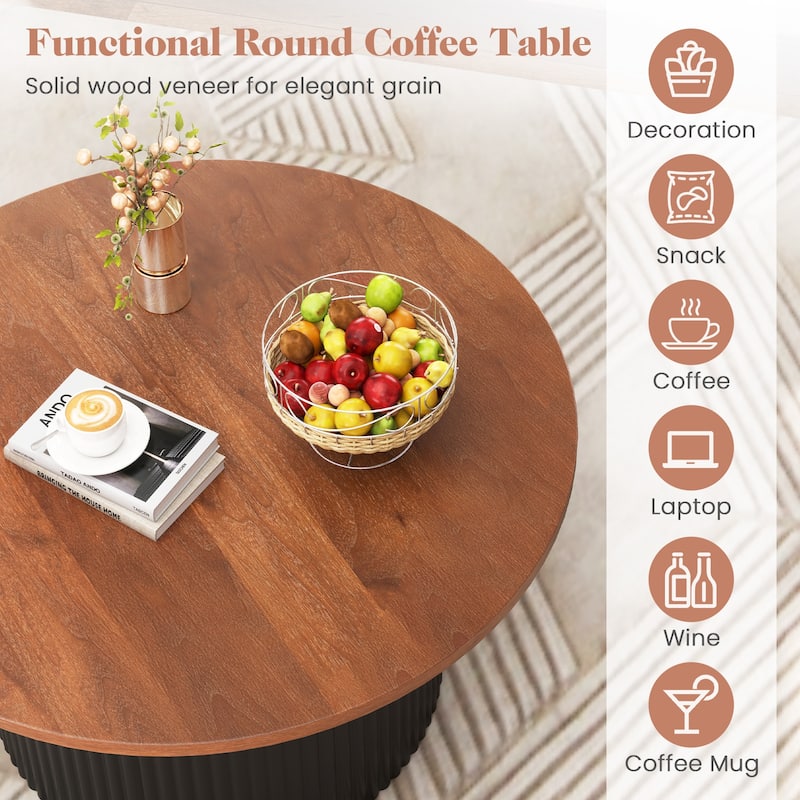 32" Round Wood Coffee Table for Living Room or Office Decor with MDF Top and Solid Frame - 32" x 32" x 16"