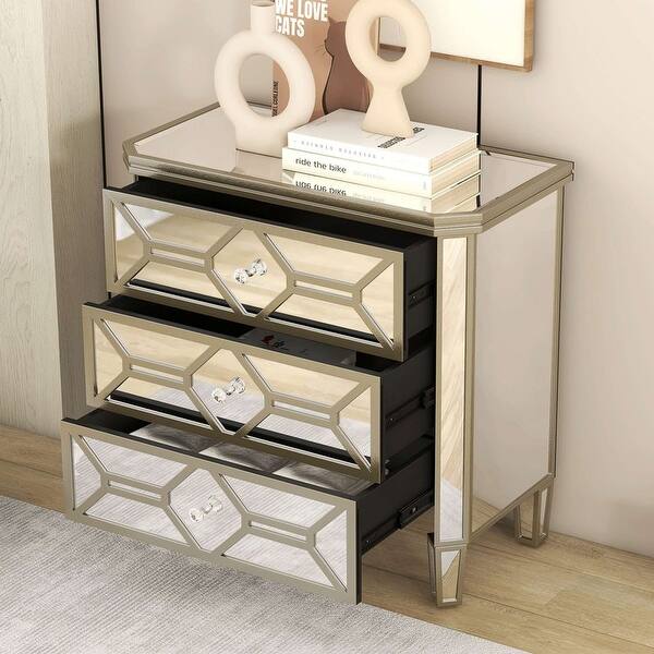 Elegant Mirrored 3Drawer Chest with Golden Lines Bed Bath & Beyond