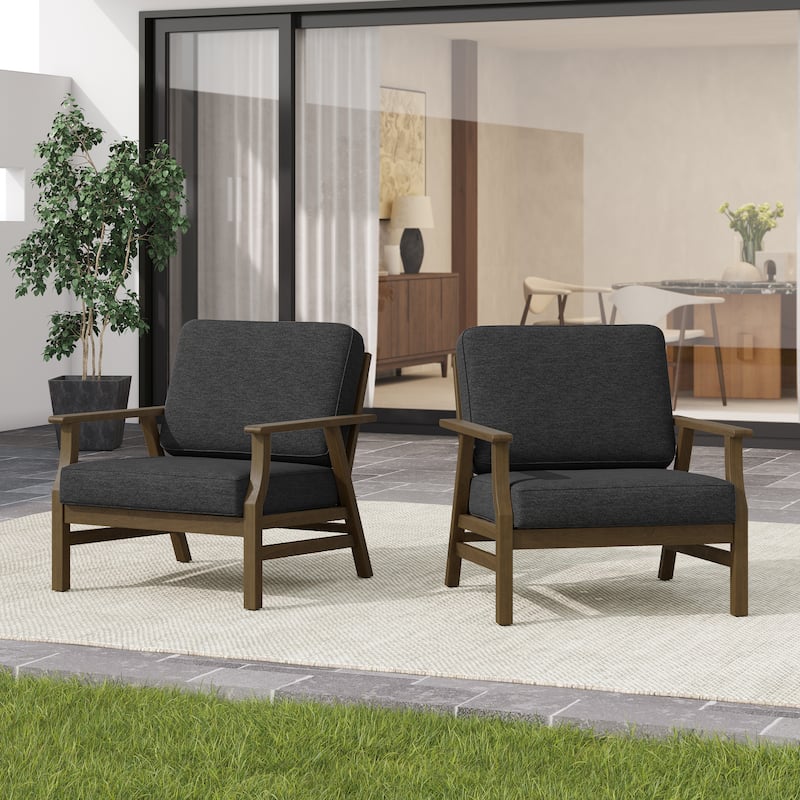 2 Set Outdoor Club Chairs with Cushions Teak Wood Patio Chairs