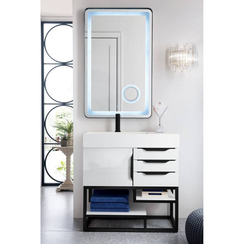 James Martin Vanities Columbia 36" Single Vanity, Glossy White with Matte Black Hardware