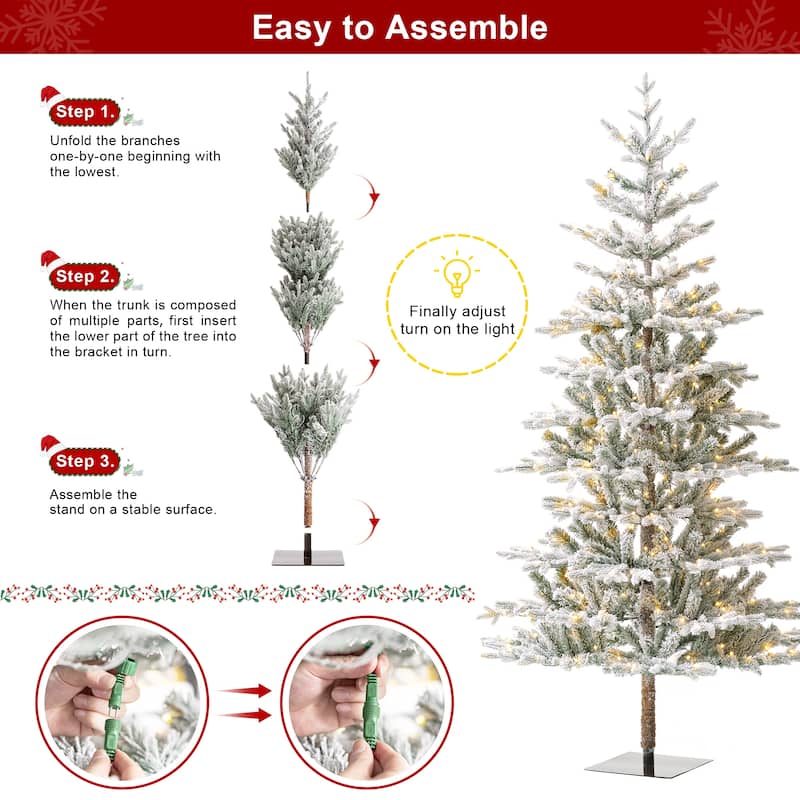 Glitzhome 8FT/10FT Pre-Lit Flocked Fir Artificial Christmas Tree with Warm White Lights