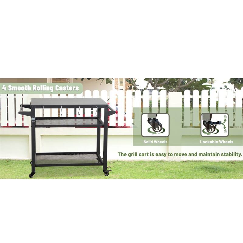 Outdoor Metal Grill Cart with Wheels and Hook
