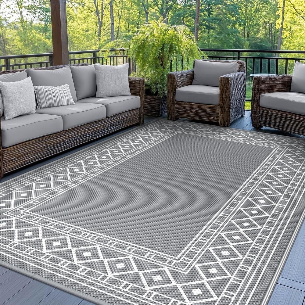 Mcow Geometric Frame Collection Waterproof Outdoor Area Rug