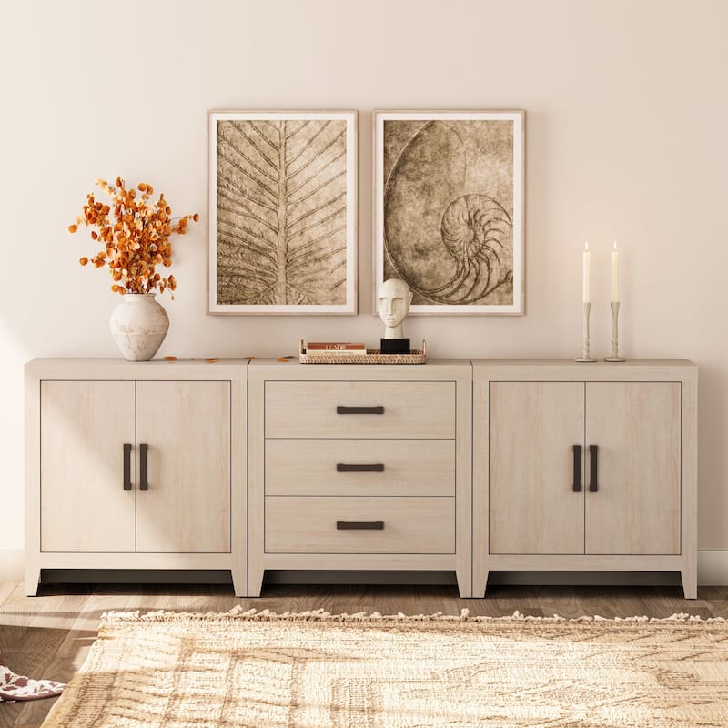 WAMPAT TV Stand for 85-Inch TVs, 3-Piece Farmhouse Media Console with Storage