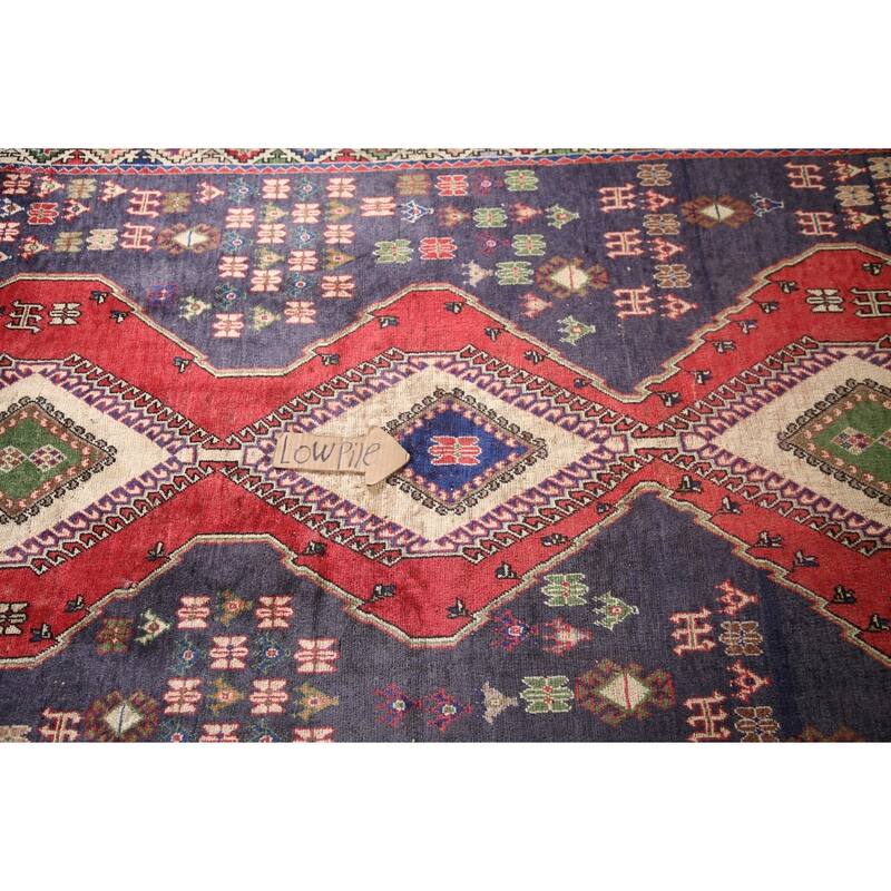 Navy Geometric Yalameh Persian Vintage Rug Hand-knotted Wool Carpet - 4'3"x 7'1"