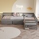 preview thumbnail 17 of 25, Twin Size L-shaped Platform Bed with Storage Drawers, Wooden Bed Frame