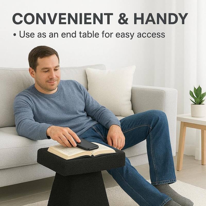 Black Teddy Upholstered T-Shape Vanity Foot Stool 19"W x 16"H