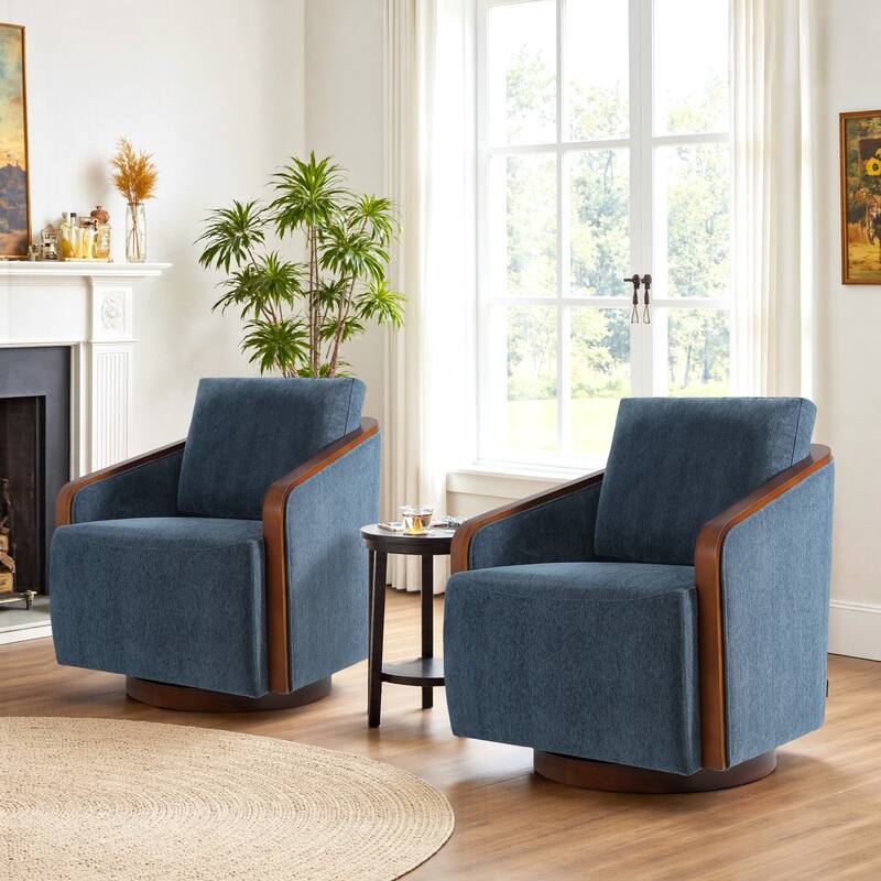Mid-Century Modern Swivel Accent Armchair Chenille Upholstered Chairs - Navy