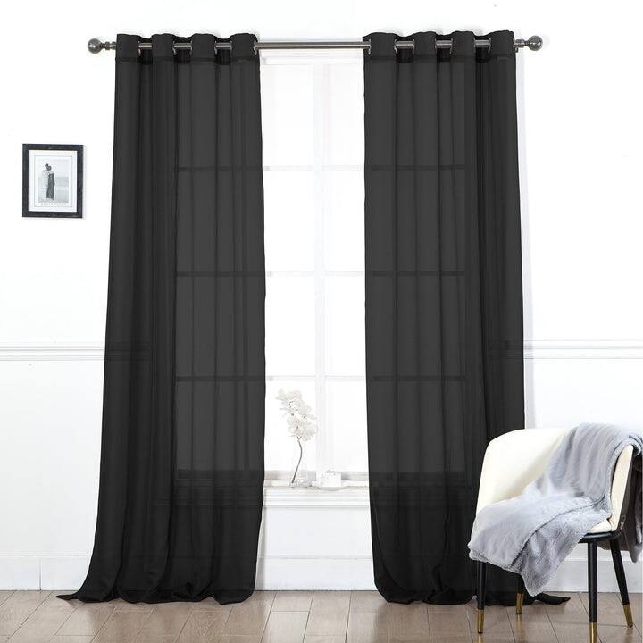 Manhattan Dolly Sheer Grommet Window Curtain Panel, 54x90 Inches - 54 x 90 Inches - Black