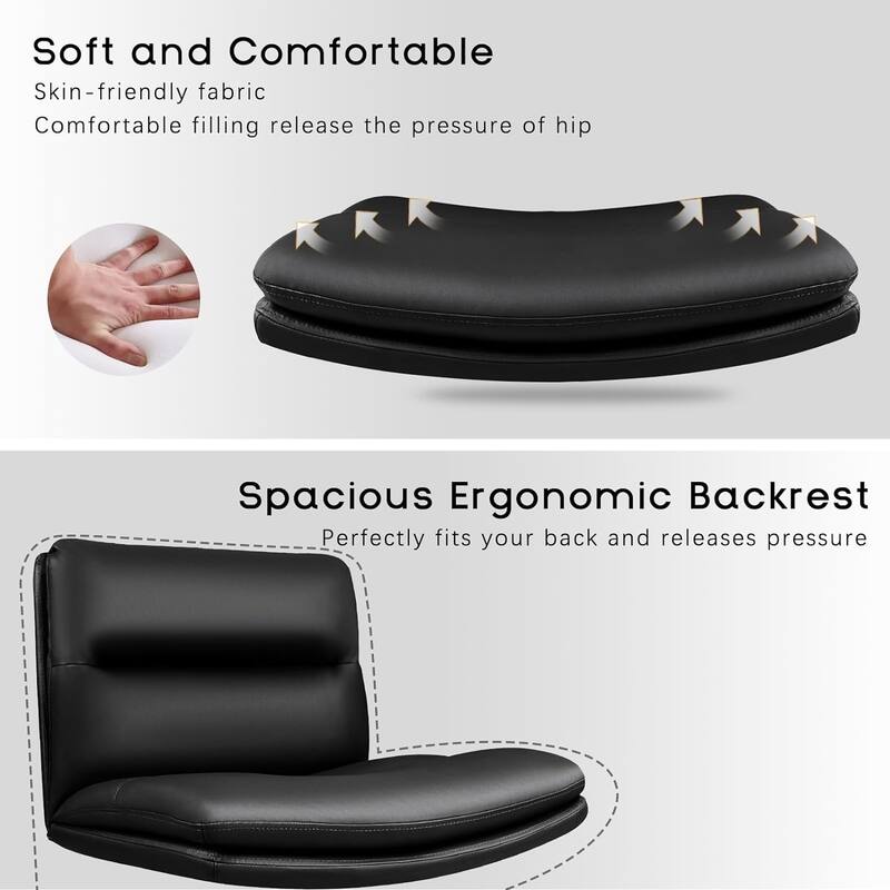 Bossin Criss Cross Chair with Wheels,PU Leather Armless Cross Legged Office chair, Adjustable Wide Seat Task Vanity Chair