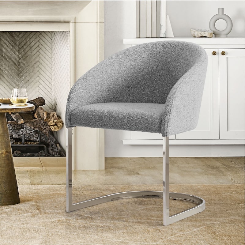 Modern Fabric Upholstered Dining Chairs, Boucle Arm Side Chair - 30" H x 22.2" W x 21.7" D