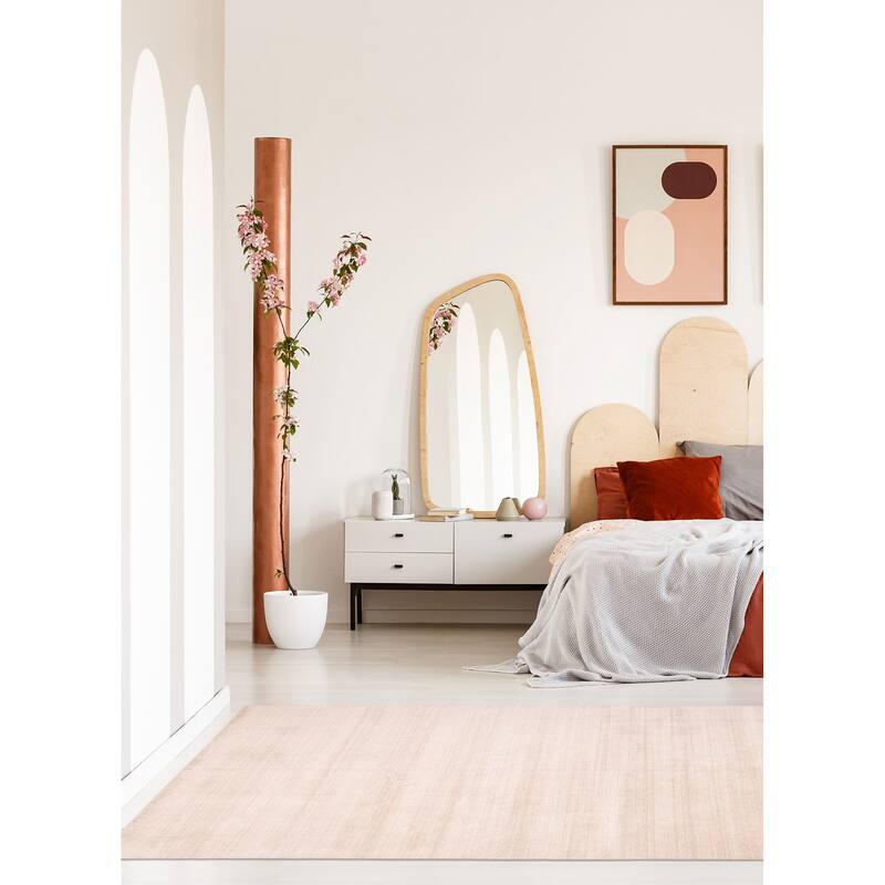 ECARPETGALLERY Hand Loomed Ananda Ivory Viscose, Wool Rug - 10'0 x 14'0