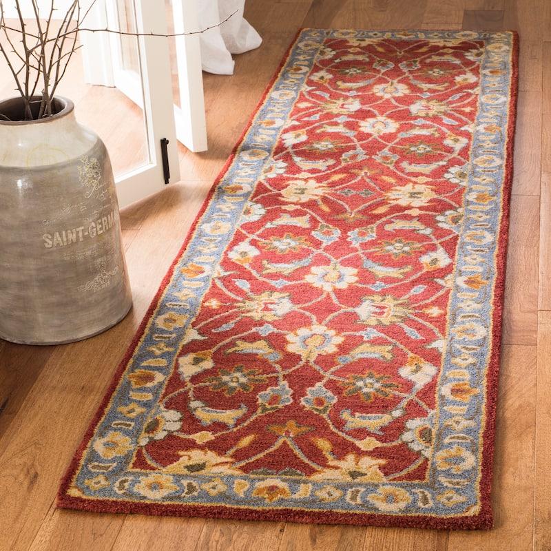 SAFAVIEH Handmade Heritage Tzippi Traditional Oriental Wool Rug - 2'3" x 8' Runner - Red/Blue