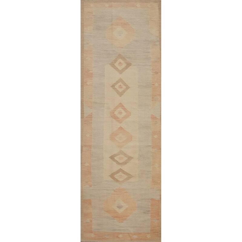 Hand Woven Oriental 100% Wool Carpet Southwestern Tribal Multi-Colored Kilim Runner Rug - 11' 5'' X 2' 10''