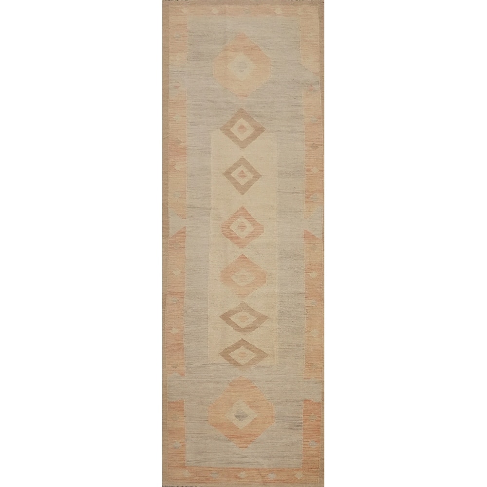 Hand Woven Oriental 100% Wool Carpet Southwestern Tribal Multi-Colored Kilim Runner Rug - 11' 5'' X 2' 10''