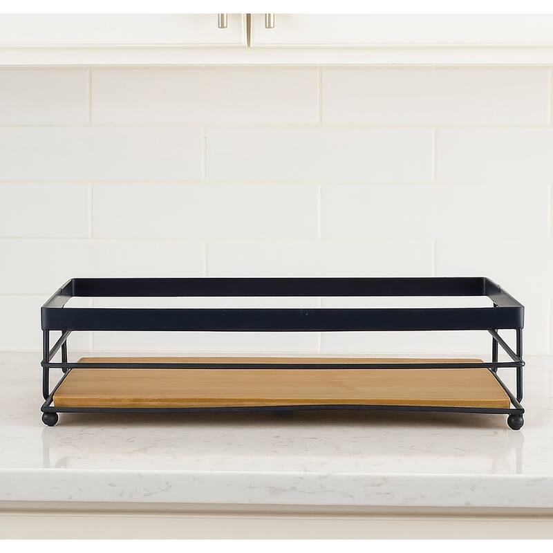 Natural Bamboo Wooden Decorative Storage Organizer Tray - 13.3" x 6.75"