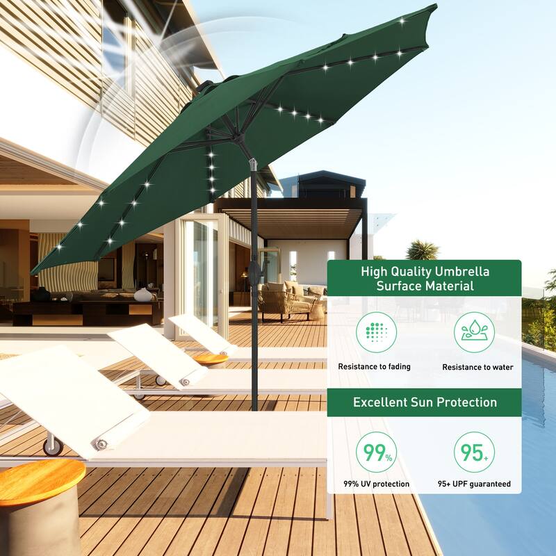 10ft Patio Umbrella with Lights Outdoor Solar Umbrella