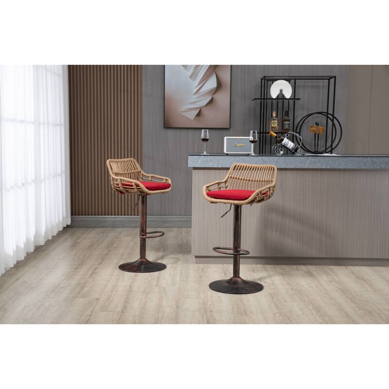 Swivel Bar Stools Set of 2, Adjustable Counter Height Rattan Bar Chairs with Footrest for Kitchen, Dining Room